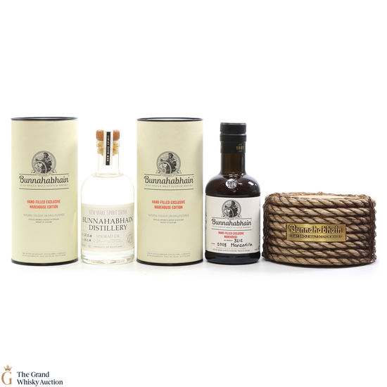 Bunnahabhain - 11 Year Old Manzanilla Cask #3212, Spiorad Ur (New Make Spirit) & Wooden Plinth