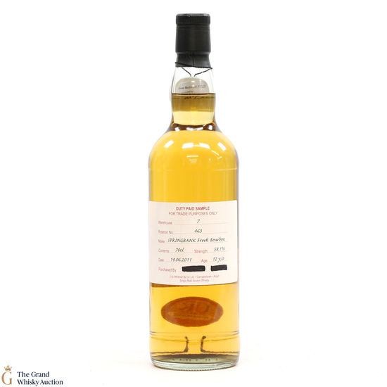 Springbank - 12 Year Old 2011 Fresh Bourbon - Duty Paid Sample 58.1%