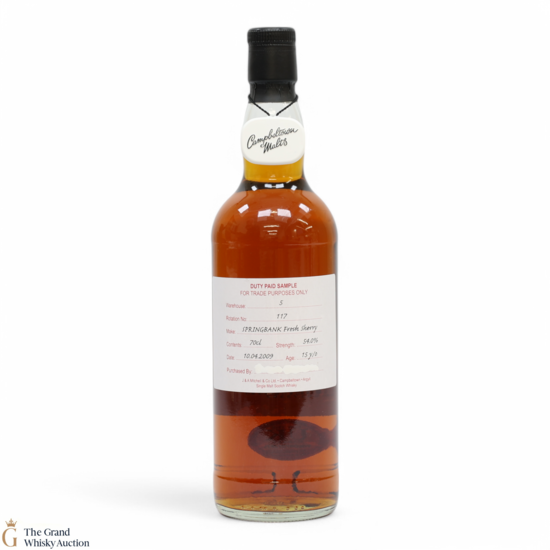 Springbank - 15 Year Old 2009 - Fresh Sherry - Duty Paid Sample 54%