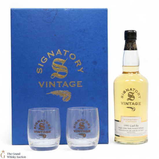 Caol Ila - 10 Year Old 1991 - Signatory Vintage & Glasses