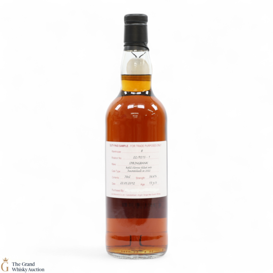 Springbank - 123 Year Old 2012 Refill Oloroso Filled Into Amontillado In 2022 - Duty Paid Sample 56.6%
