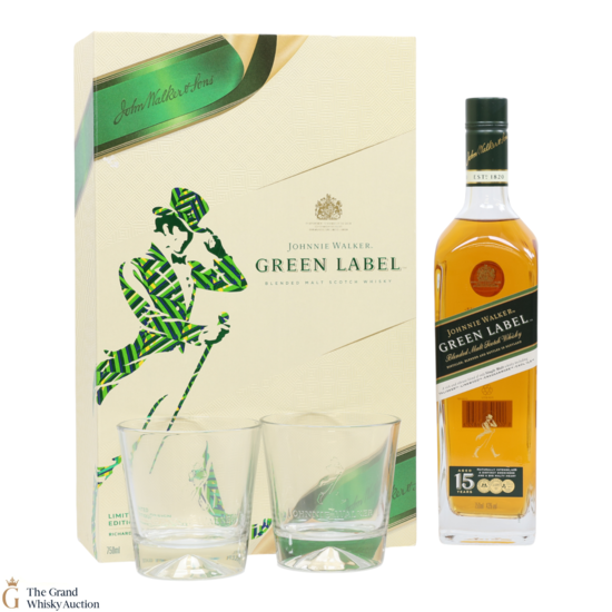 Johnnie Walker - 15 Year Old - Green Label - Richard Malone Limited Edition (1x75cl & Glasses)