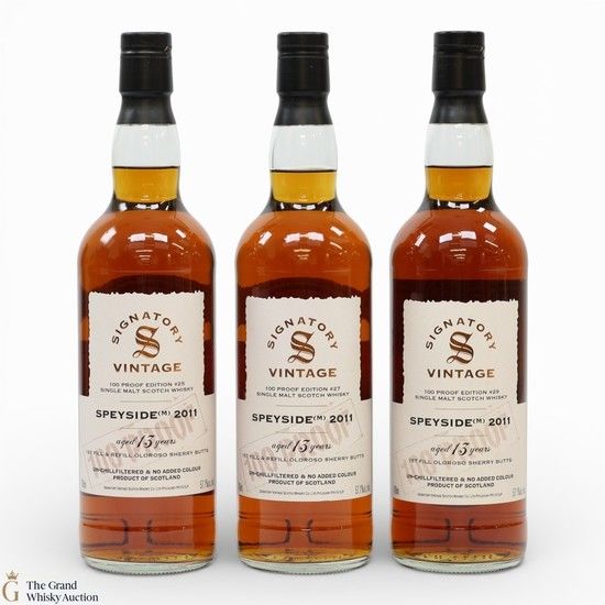 Speyside - 13 Year Old 2011 - 1st Fill & Refill Oloroso Sherry Butt - Signatory Vintage 100 Proof Edition #25, #27 & #29 (3 x 70cl)