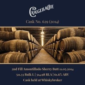 Craigellachie - 2014 2nd fill Amontillado sherry butt #629 - 511.33Bulk L @ 61.6% | Held In Bond