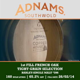 Adnams Single Malt 1st Fill French Oak Tight Grain Selection Cask 396
