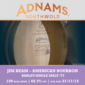 Adnams Single Malt Jim Beam 1st Fill American Oak Bourbon Barrel 77
