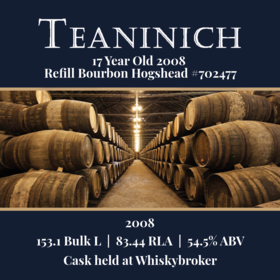 Teaninich - 17 Year Old 2008 - Refill Bourbon Hogshead #702477 - 153.1 Bulk L 54.5% ABV| Held In Bond