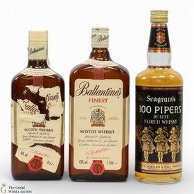 Seagrams  100 Pipers Deluxe  Ballantines  Finest Scotch Whisky 1x75cl 1x70cl  1x1L