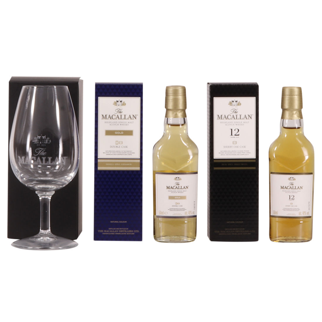 Macallan - 12 Year Old & Gold 5cl Mini + Glass
