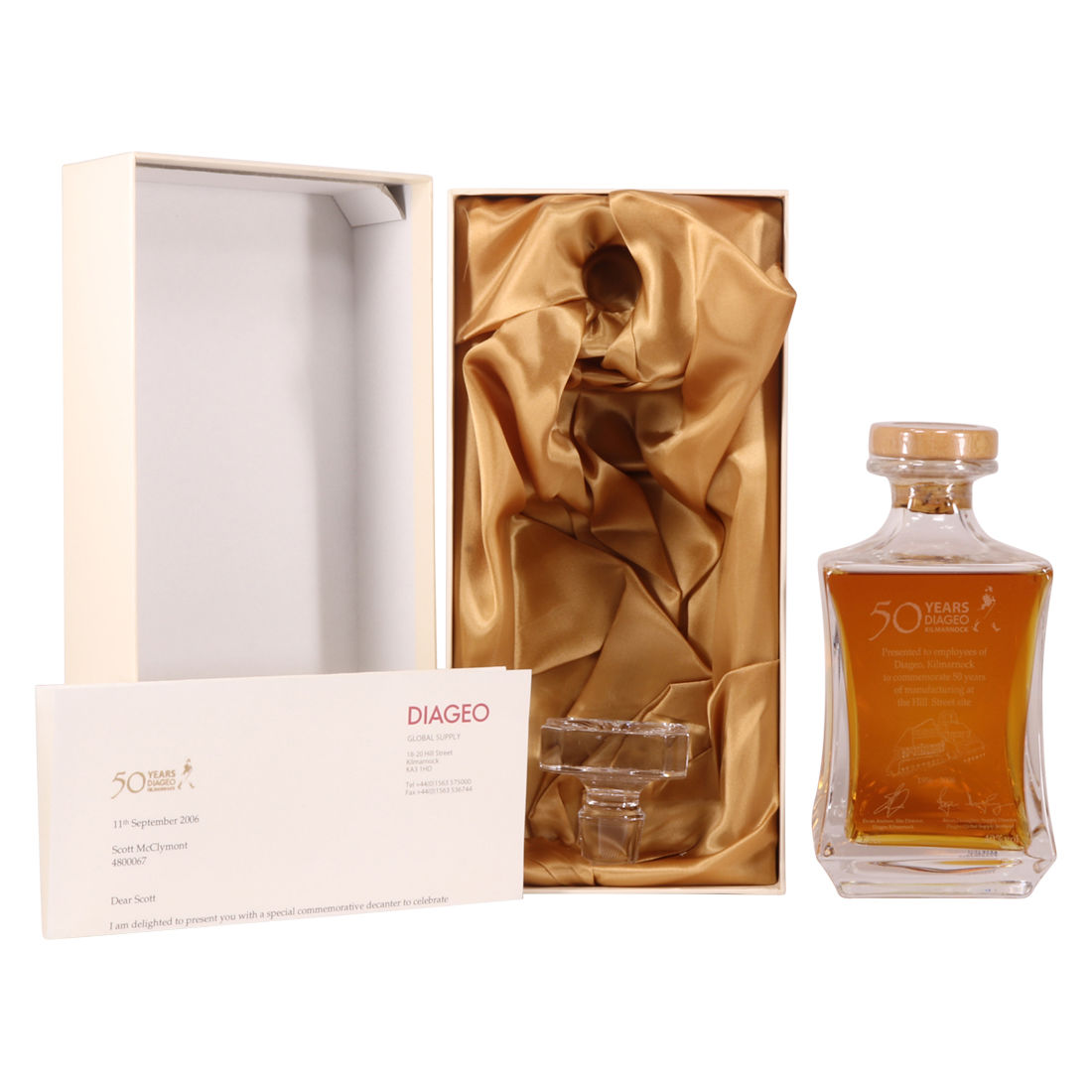Johnnie Walker - 50 Years of Diagio, Kilmarnock - 1820 (with letter)