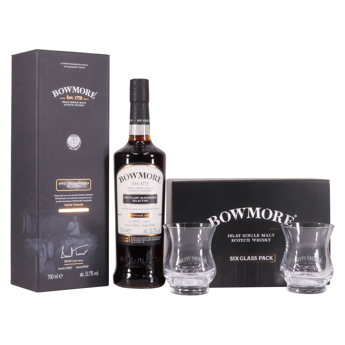 Bowmore - Managers Selection - 2019 Distillery Exclusive & 6 x Glasses Set