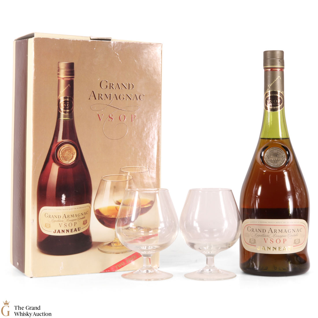 Janneau  - Grand Armagnac VSOP  - 1970s (with 2 x Glasses)