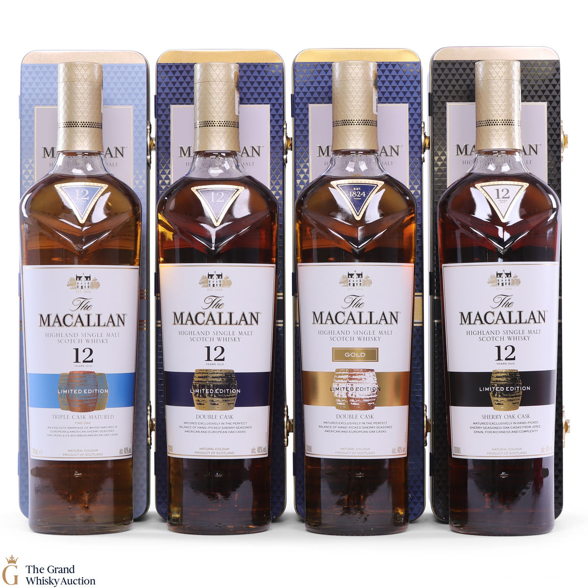 Macallan - Gold DC, 12 DC, 12 SO, & 12 TC Limited Edition Tins (4 x 70cl)