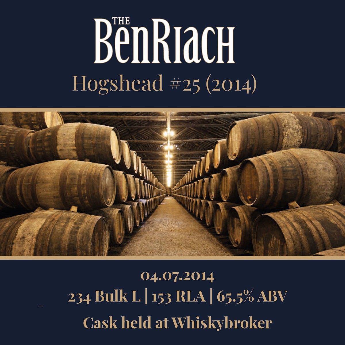 BenRiach - 2014 Hogshead #25 - 234.32 Bulk L 65.5% | Held In Bond