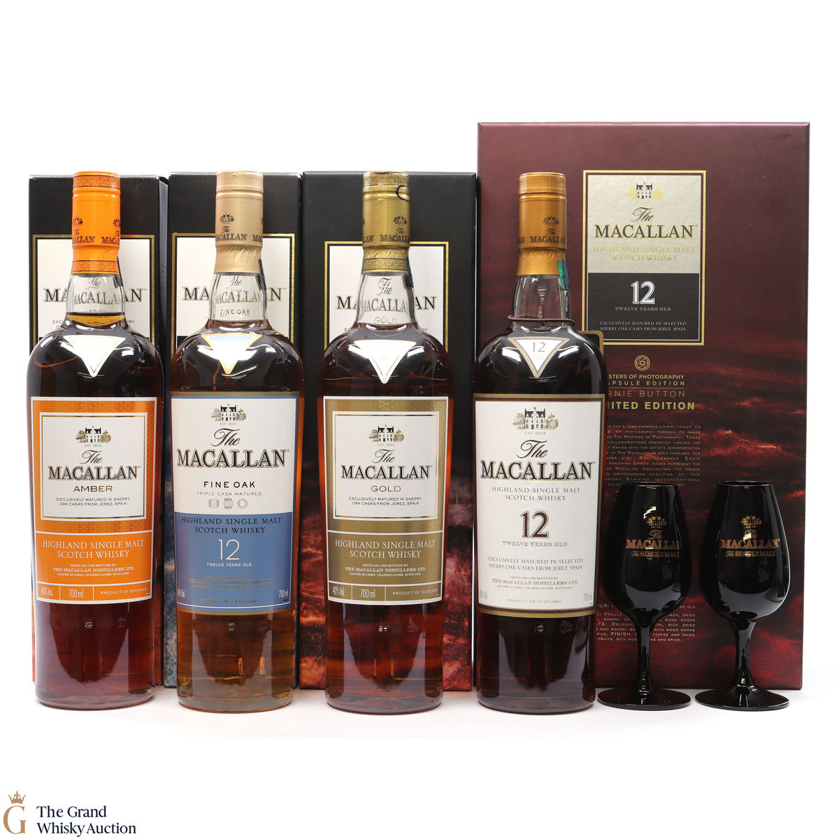 Macallan - Gold, Amber, 12 Year Old Sherry & 12 Fine Oak (Ernie Button) (4 x 70cl)
