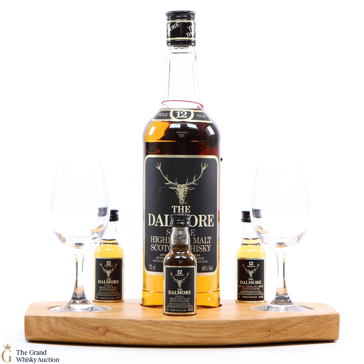 Dalmore - 12 Year Old -  (1x75cl 12 Year Old, 3x 3cl 12 year old, 2x Branded Glasses and Wooden Stand)