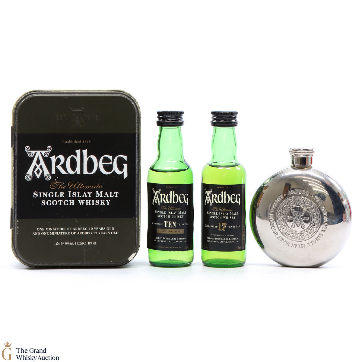 Ardbeg - 17 & 10 Year Old (2x 5cl) + Hip Flask 