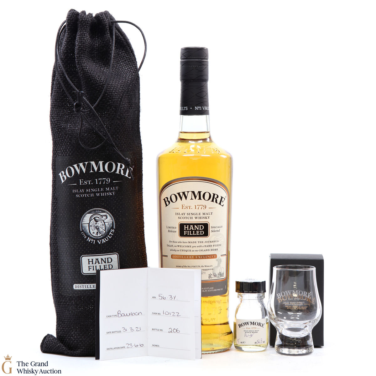 Bowmore - 14 Year Old - 2021 Hand Fill #10122, Sample & Glass