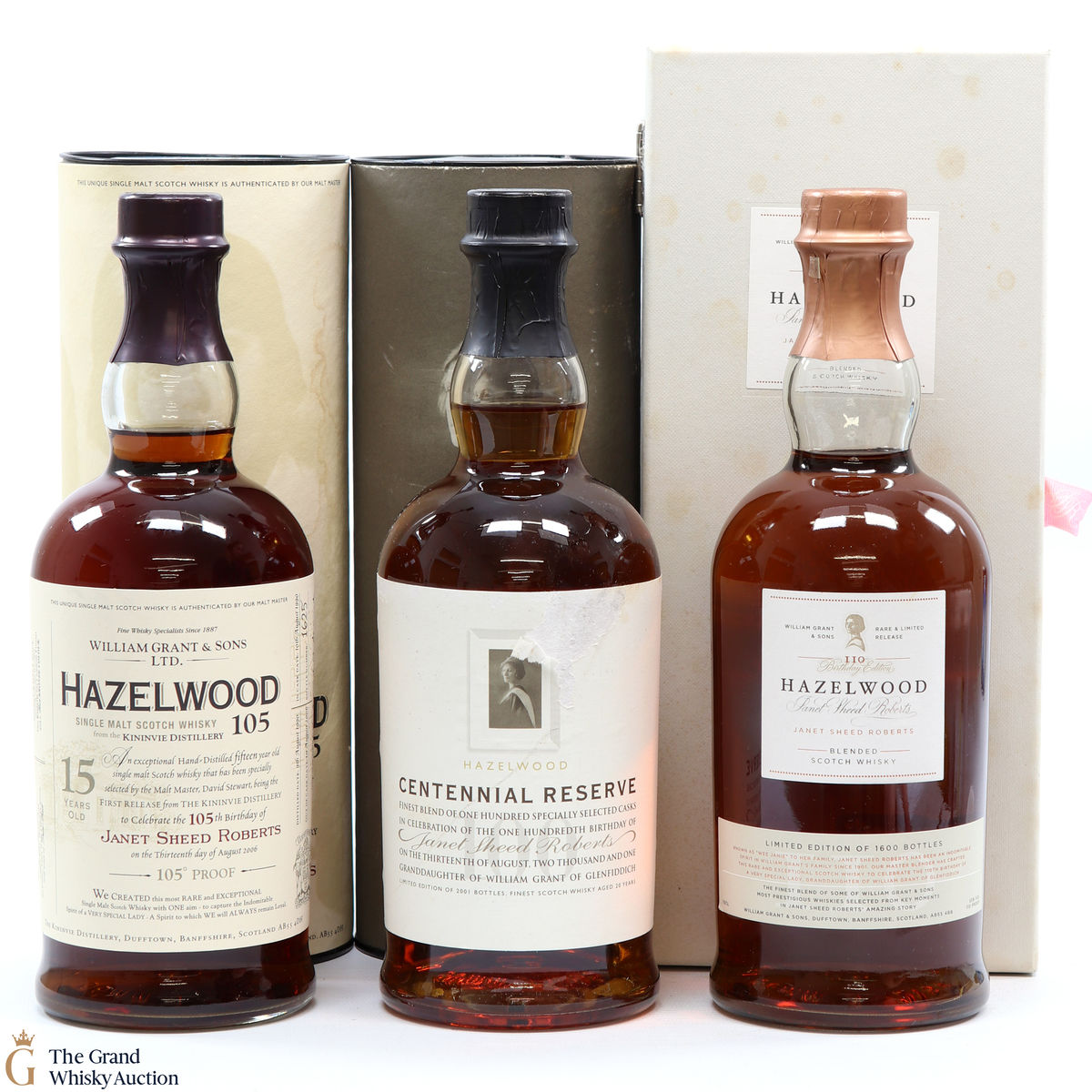 Hazelwood - 20 Year Old Centennial Reserve, 15 Year Old (Kininvie) - 105th birthday, 110th birthday of Janet Sheed Roberts