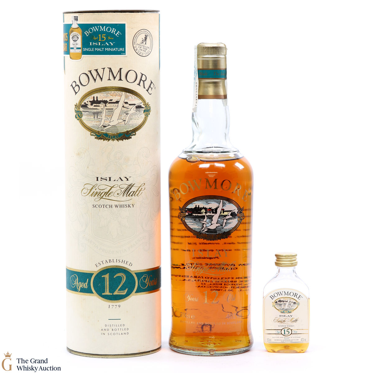 Bowmore - 12 Year Old - Screen Print 1990s + 15 Year Old 5cl