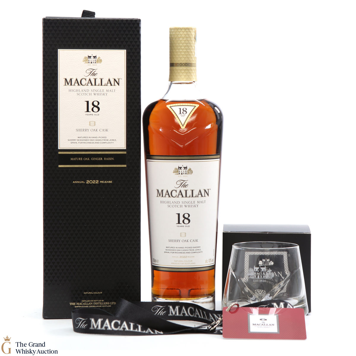 Macallan - 18 Year Old Sherry Oak (2022), Glass & Lanyard