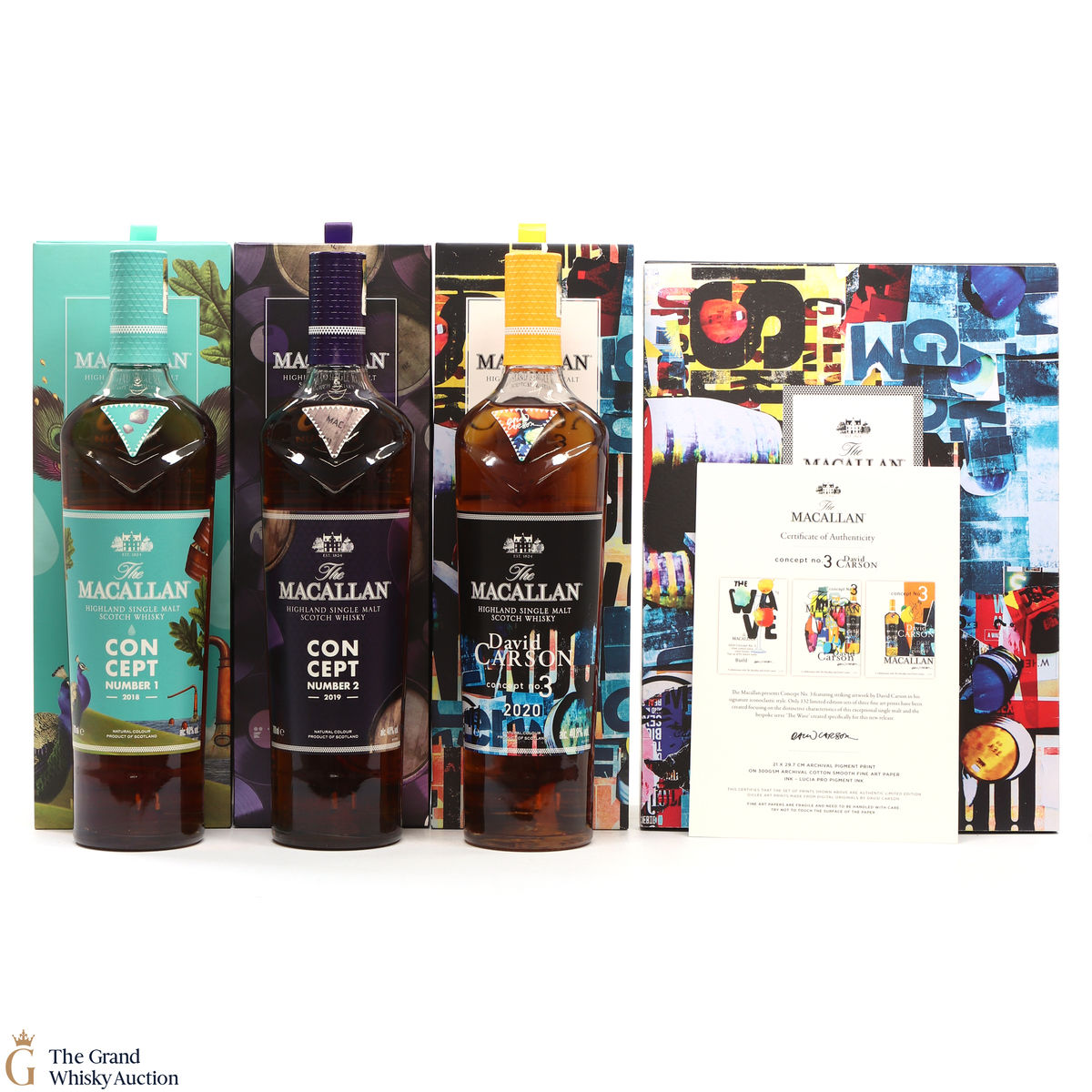 Macallan - Concept No.1, No.2 + No.3 (3 x 70cl) + David Carson Prints