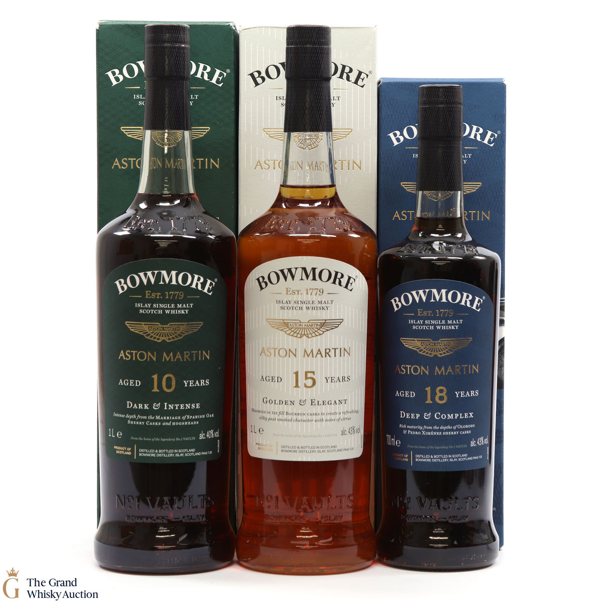 Bowmore - 10, 15 & 18 Year Old - 3 x Aston Martin 