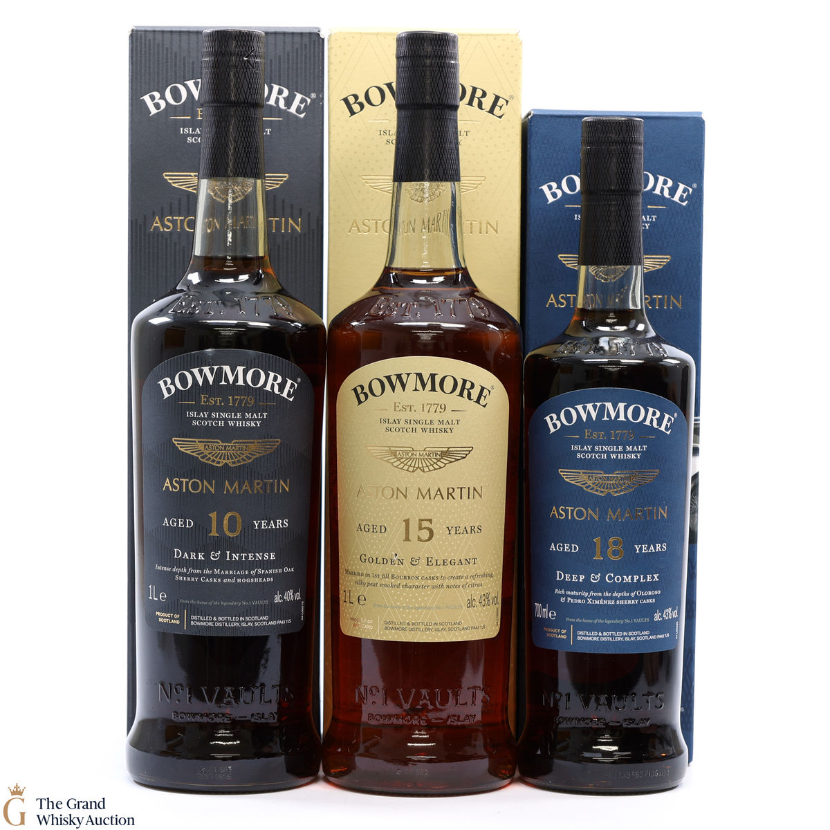 Bowmore x Aston Martin - 10, 15 2022 & 18 Year Old 2021