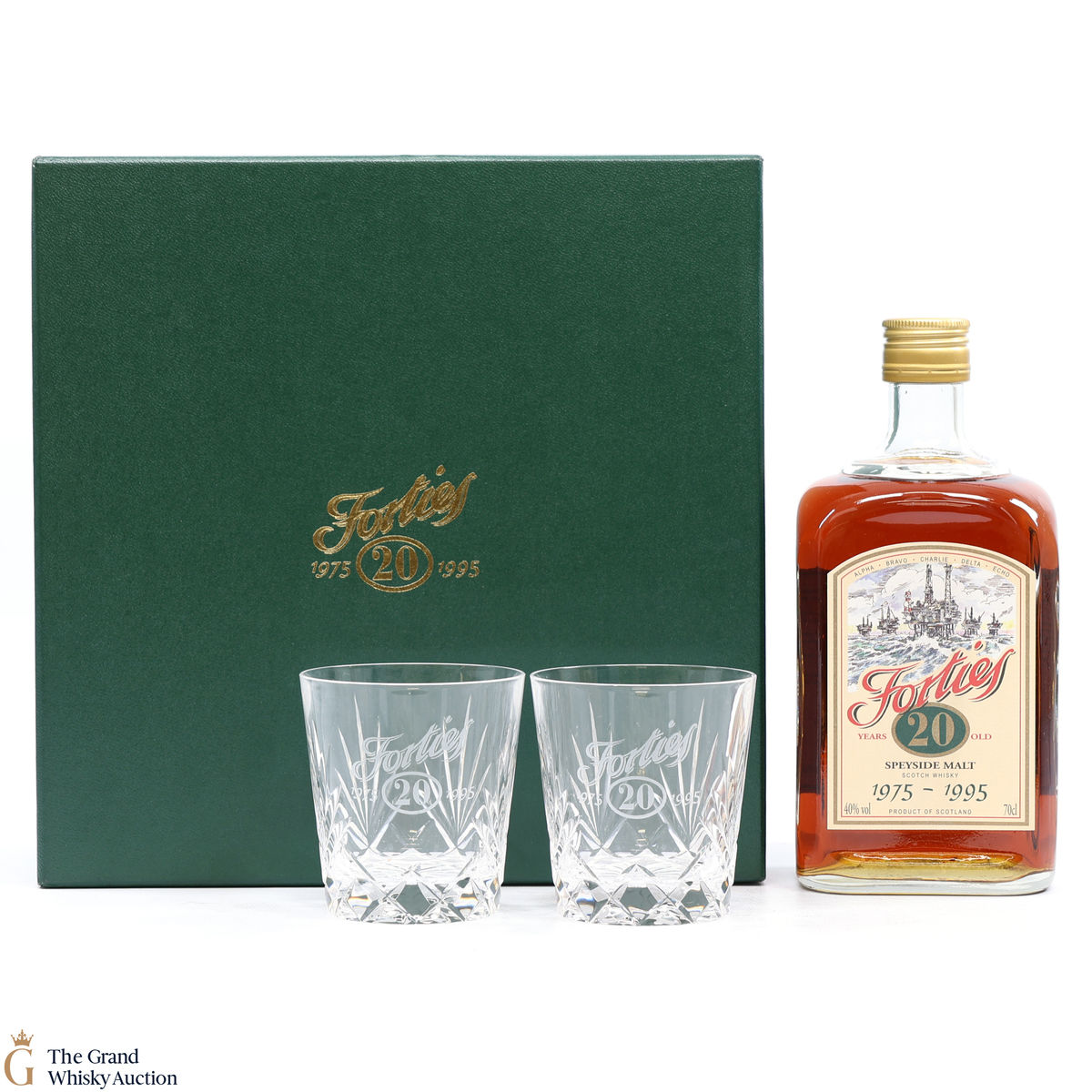 Glenfarclas - 20 Year Old - 20th Anniversary Forties Field Oil Production + 2 x Glasses
