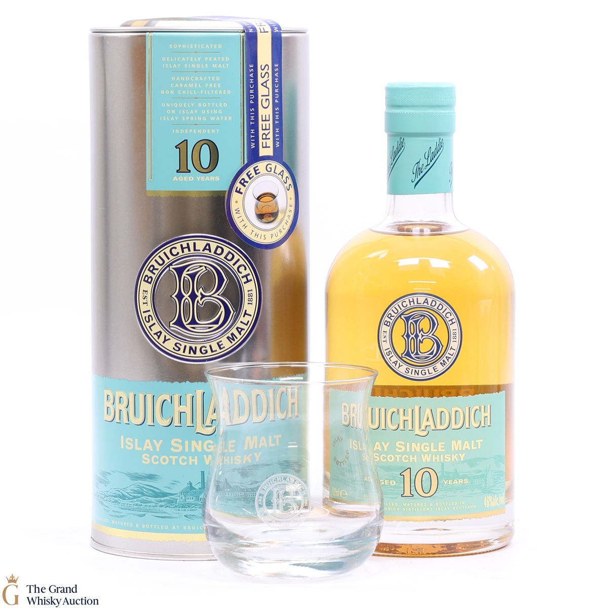 Bruichladdich - 10 Year Old (Old Style) & Glass 