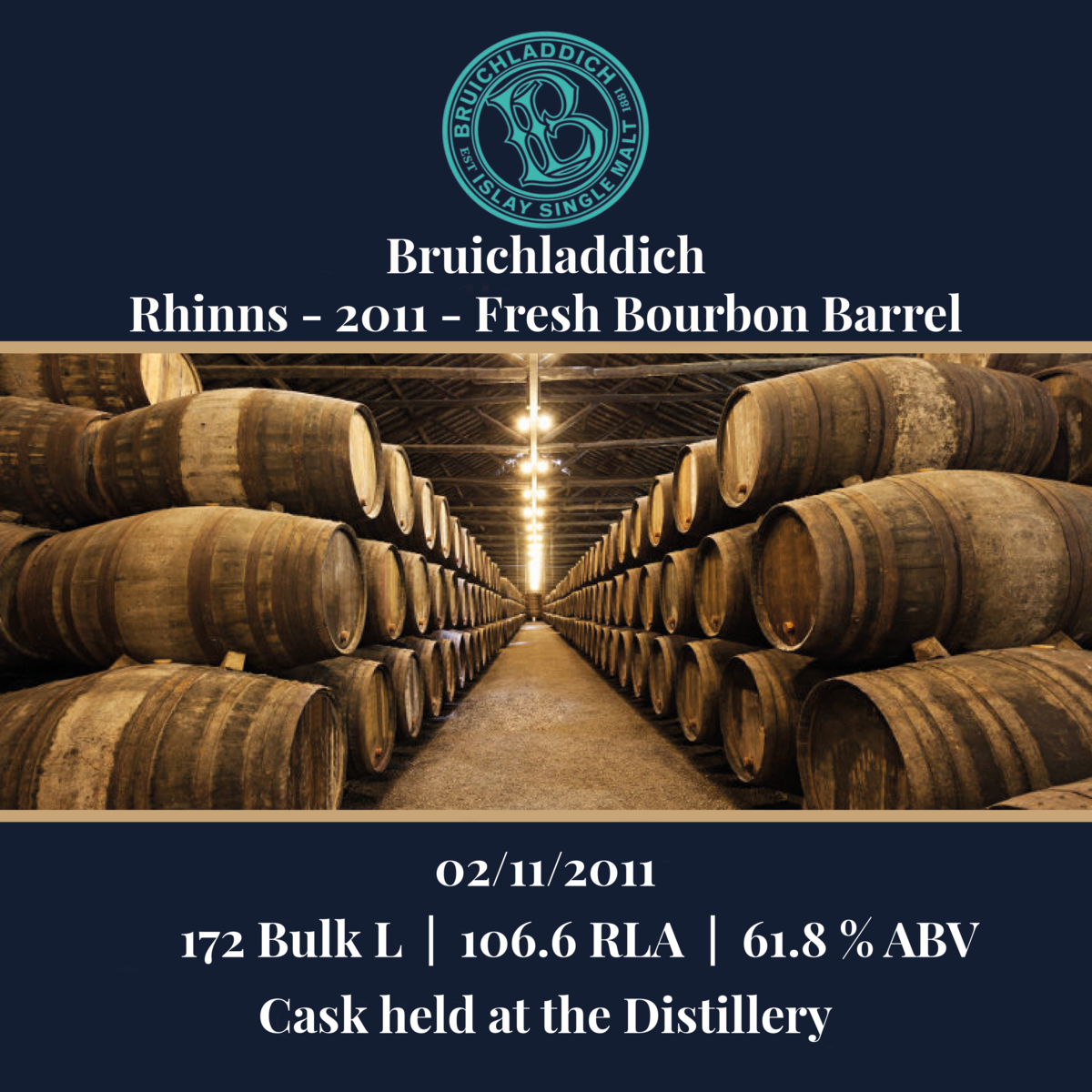 Rhinns - 2011 Fresh Bourbon Barrel - 172 Bulk L 61.8% | Held in bond at Bruichladdich