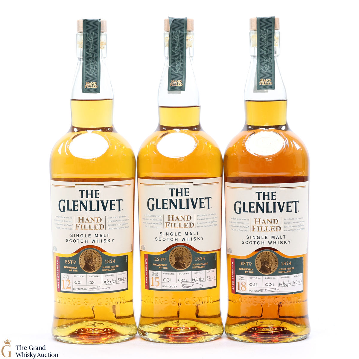 Glenlivet - 12, 15 & 18 Year Old - Hand Fill Batch 1 (3 x 70cl)