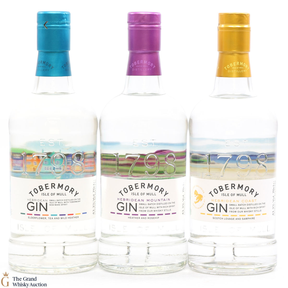 Tobermory - Hebridean Gin, Hebridean Mountain Gin & Hebridean Coast Gin (3 x 70cl)