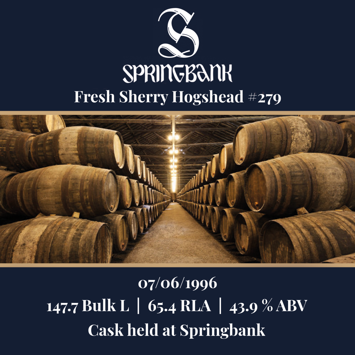 Springbank - 1996 Fresh Sherry Hogshead - Bulk 147.7L & 43.9%| Held in bond at Springbank