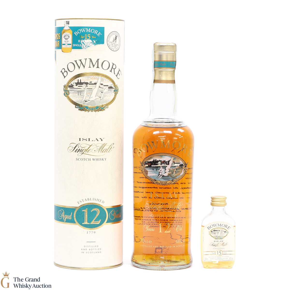 Bowmore - 12 Year Old - Screen Print 1990s & 5cl Mini 