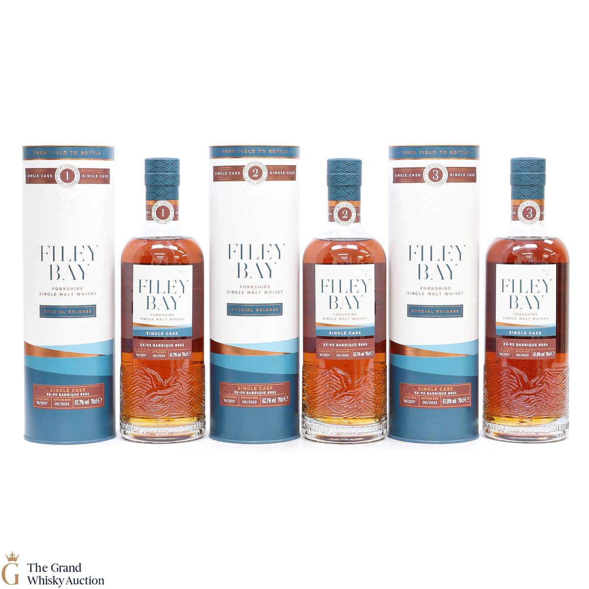 Filey Bay - Trio of Single Casks - Ex-PX Barrique Single Cask #662, #663, #664 - Yorkshire Single Malt (3x 70cl)