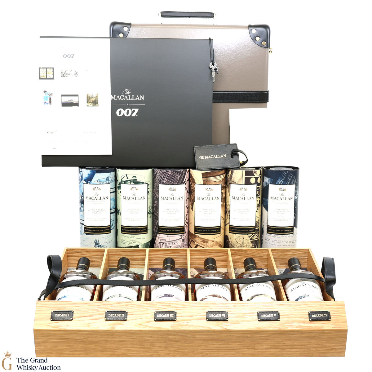 Macallan - James Bond 60th Anniversary - Decade I - VI, Prints & Globe-Trotter Case (6 x 70cl)