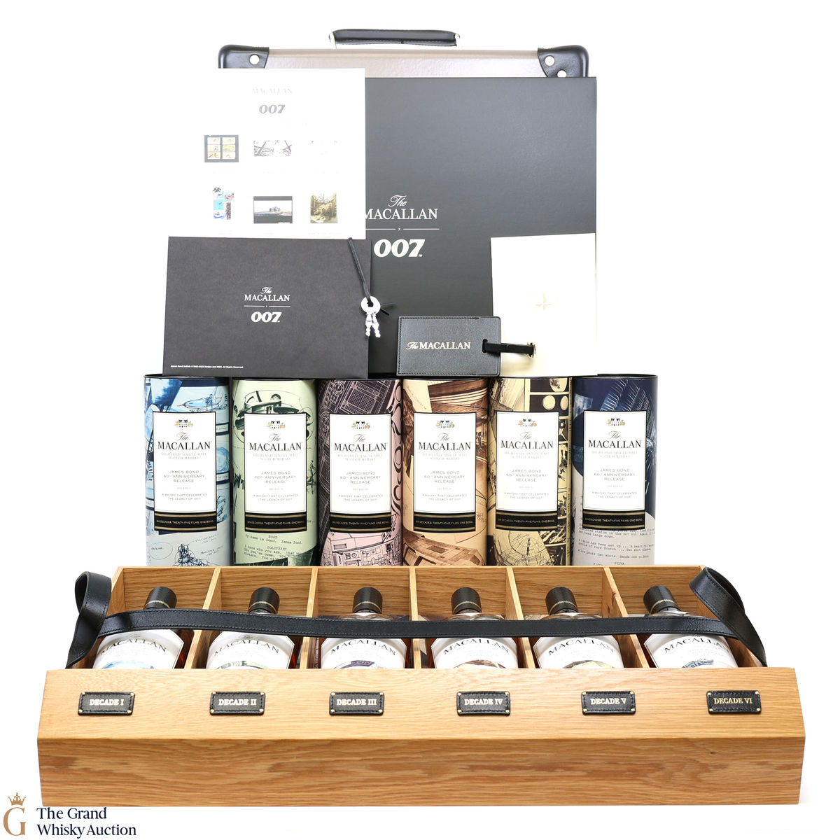 Macallan - James Bond 60th Anniversary - Decade I - VI, Prints & Globe-Trotter Case (6 x 70cl)