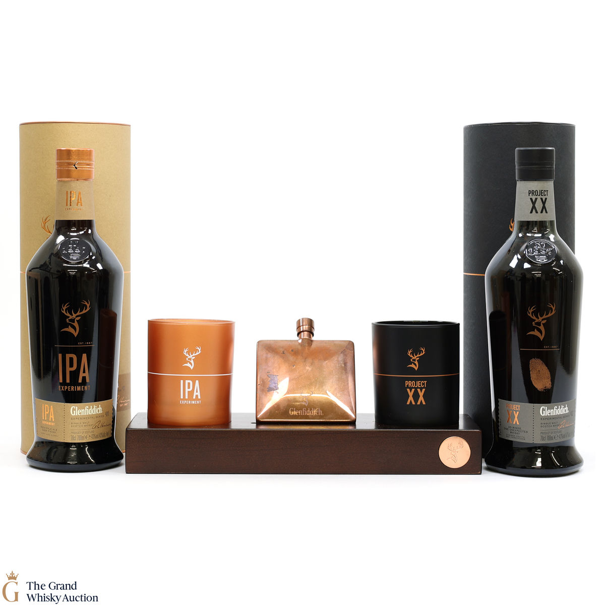 Glenfiddich - Experimental Series - IPA #01 & Project XX #02 - With 2x Glasses, Hip Flask and Stand (2x70cl)