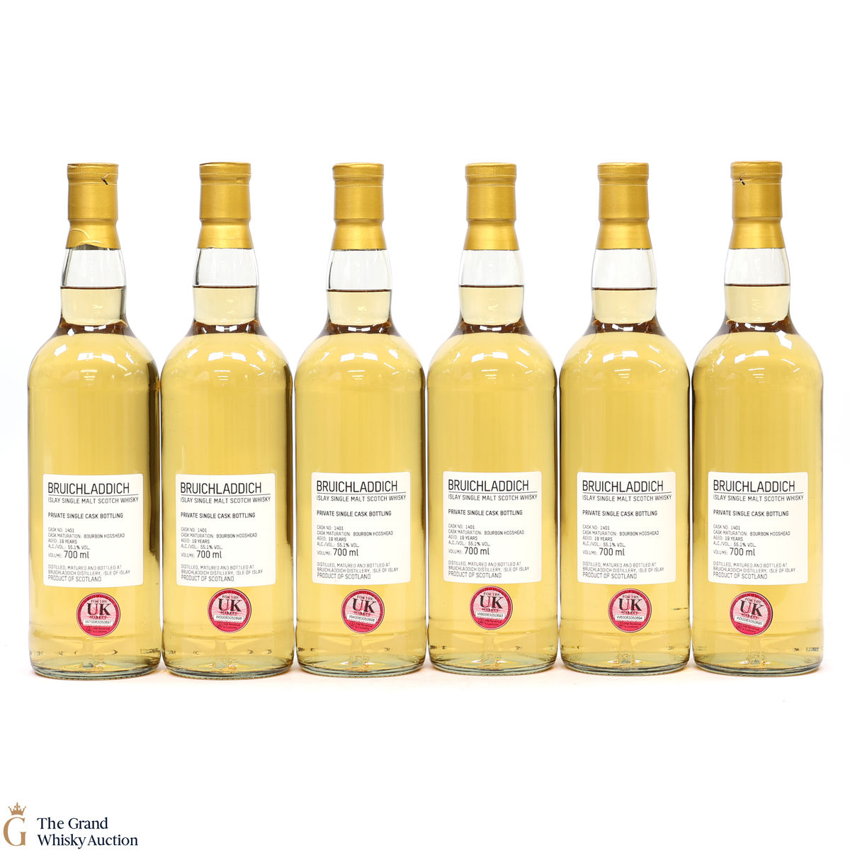Bruichladdich - 19 Year Old - 1st Fill Bourbon Hogshead #1401 - Private Cask (6 x 70cl)