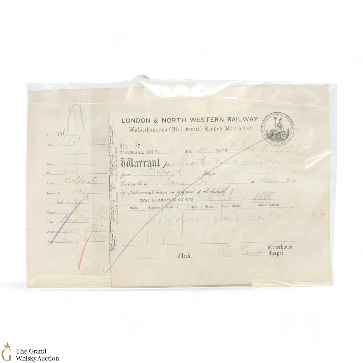 London & North Western Railway Warrant For A Quarter Cask Of Whisky 1879