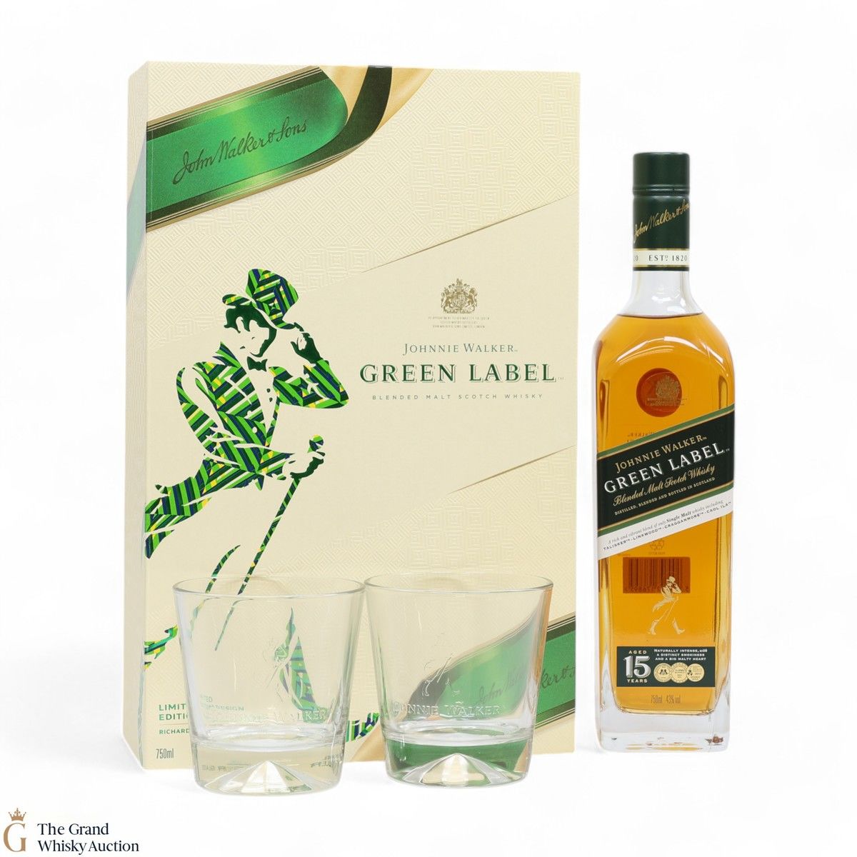 Johnnie Walker - 15 Year Old - Green Label - Richard Malone Limited Edition (1x75cl & Glasses)