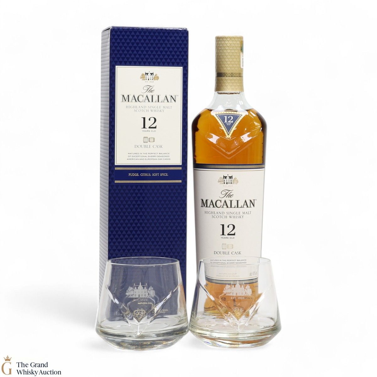 Macallan - 12 Year Old - Double Cask & 2 x Chevron Etched Glasses