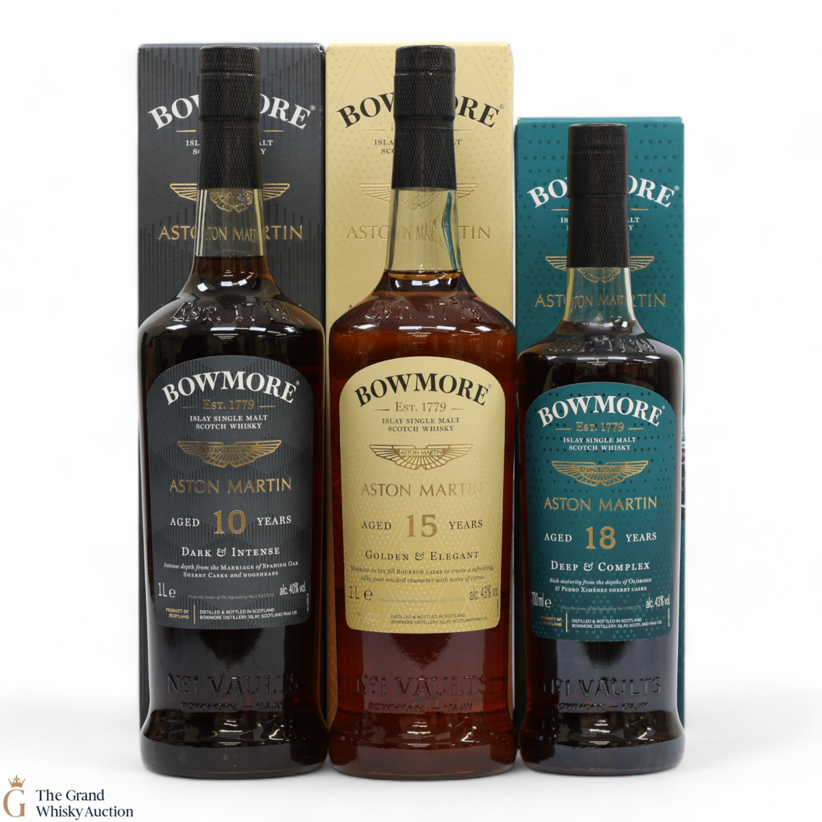 Bowmore x Aston Martin - 10, 15 & 18 Year Old 2022 (2x1L & 1x70cl)