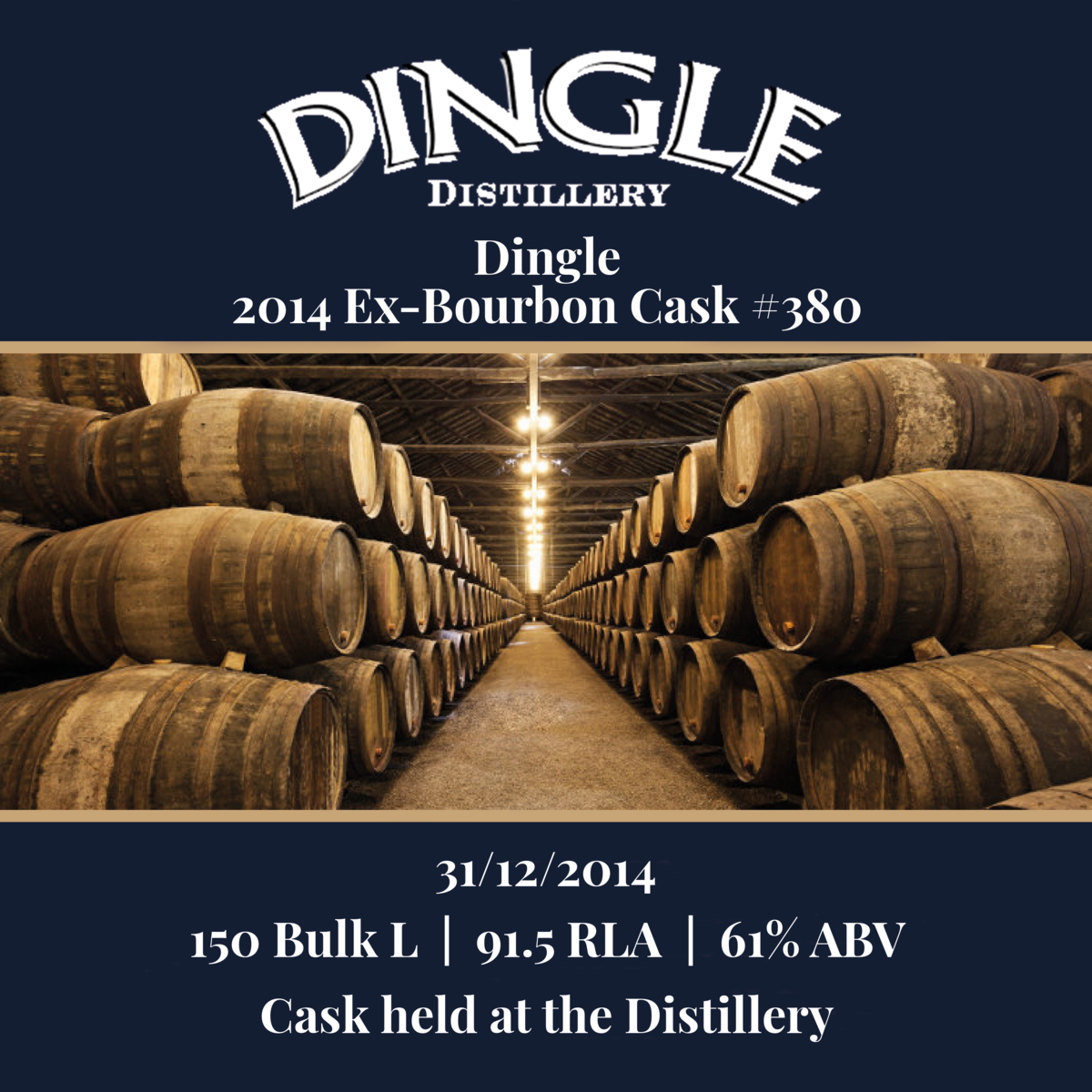 Dingle - 2014 Ex-Bourbon Cask #380 - 150 Bulk L 61% ABV| Held In Bond