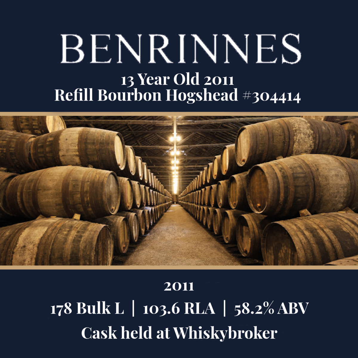 Benrinnes - 13 Year Old 2011 - Refill Bourbon Hogshead #304414 - 178 Bulk L 58.2% ABV| Held In Bond