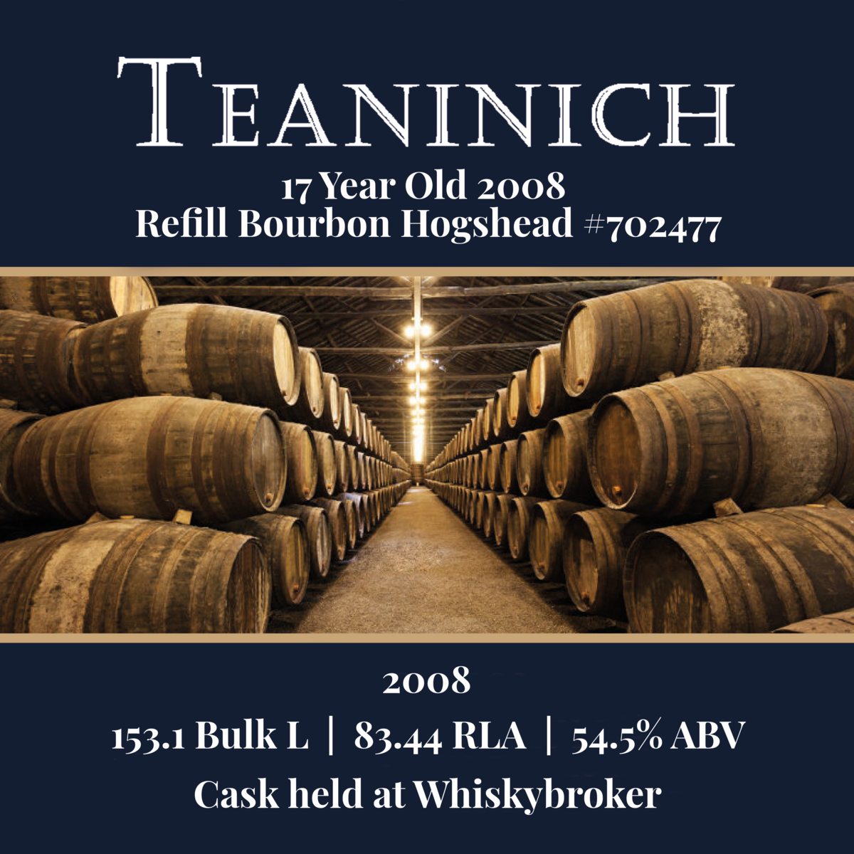 Teaninich - 17 Year Old 2008 - Refill Bourbon Hogshead #702477 - 153.1 Bulk L 54.5% ABV| Held In Bond