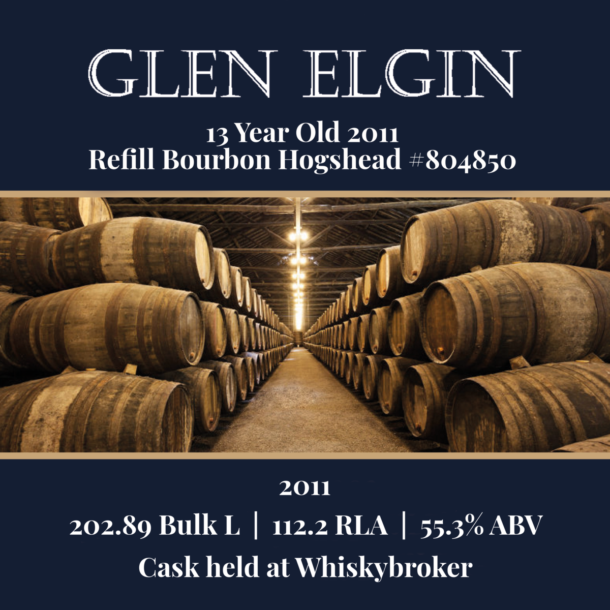 Glen Elgin - 13 Year Old 2011 - Refill Bourbon Hogshead #804850 - 202.89 Bulk L 55.3% ABV| Held In Bond
