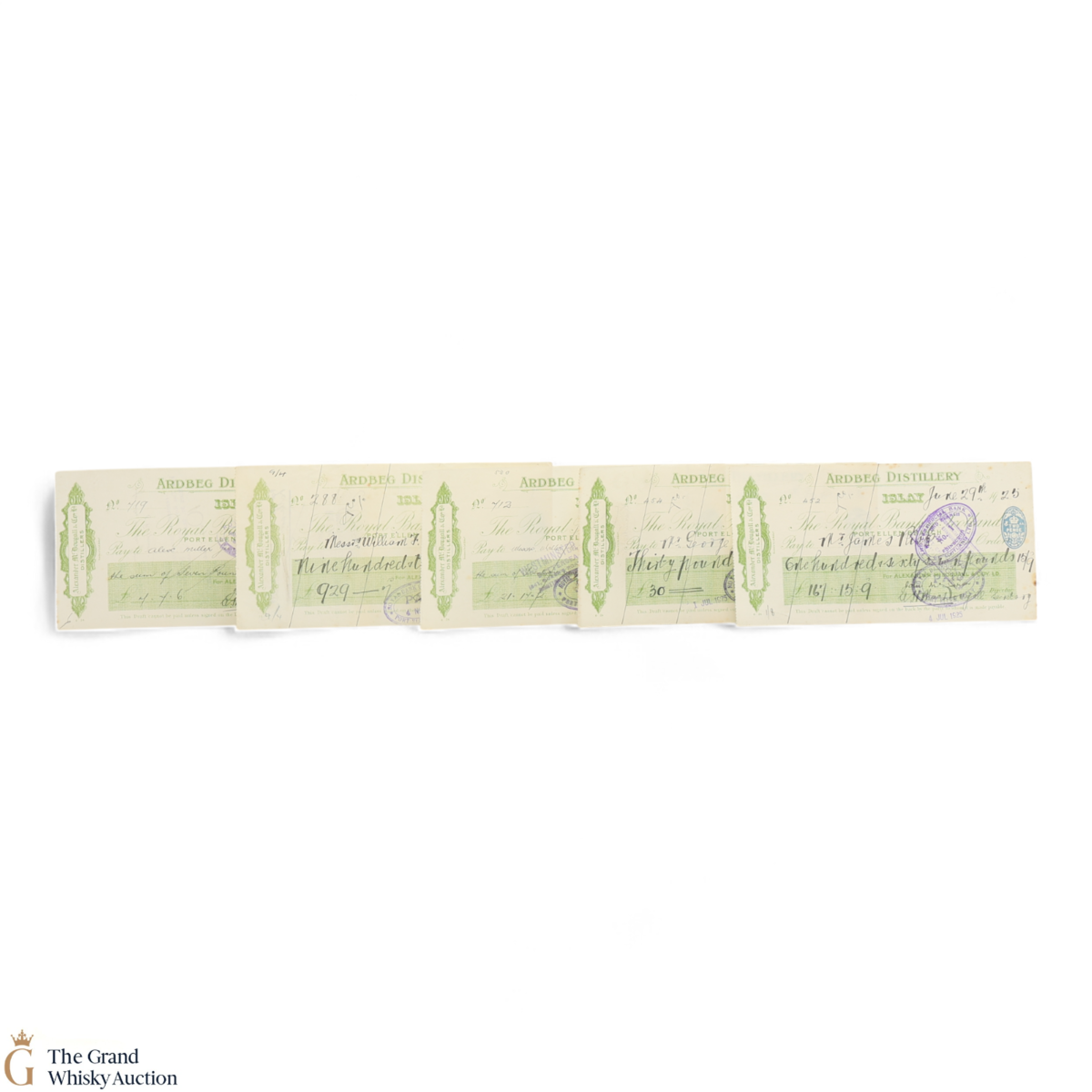 Ardbeg Distillery Cheques 1924 - 1926 (x5)