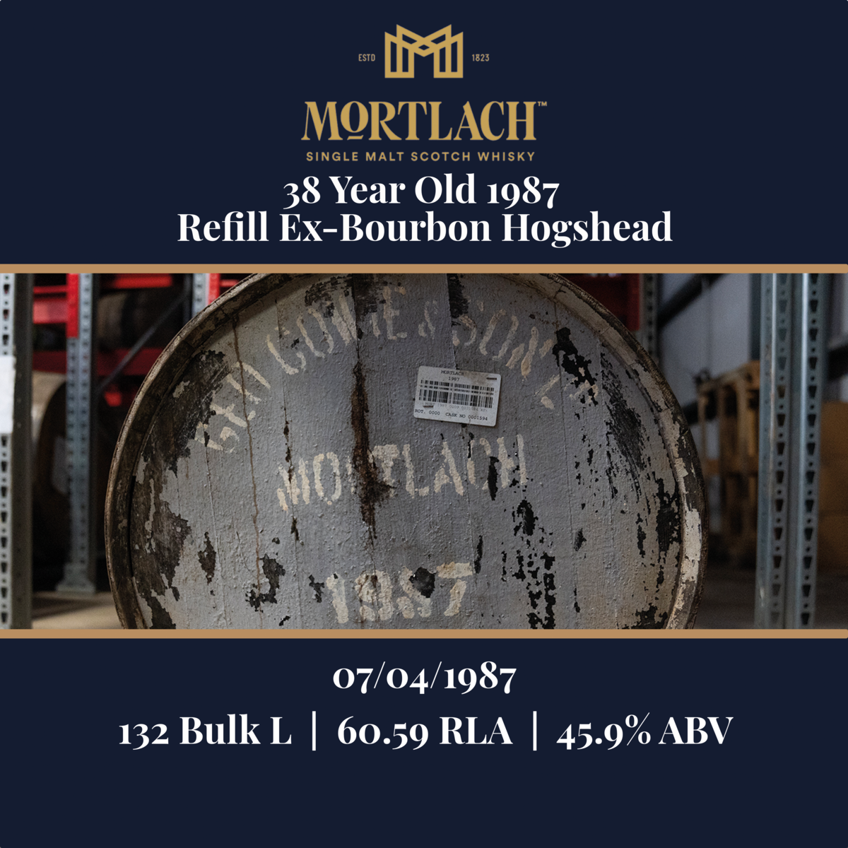 Mortlach - 38 Year Old 1987 - Refill Ex-Bourbon Hogshead - 132 Bulk L 45.9% ABV| Held In Bond